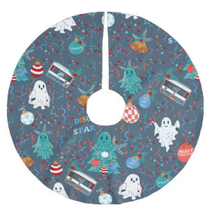 disco christmas music cassette ghost brushed polyester tree skirt