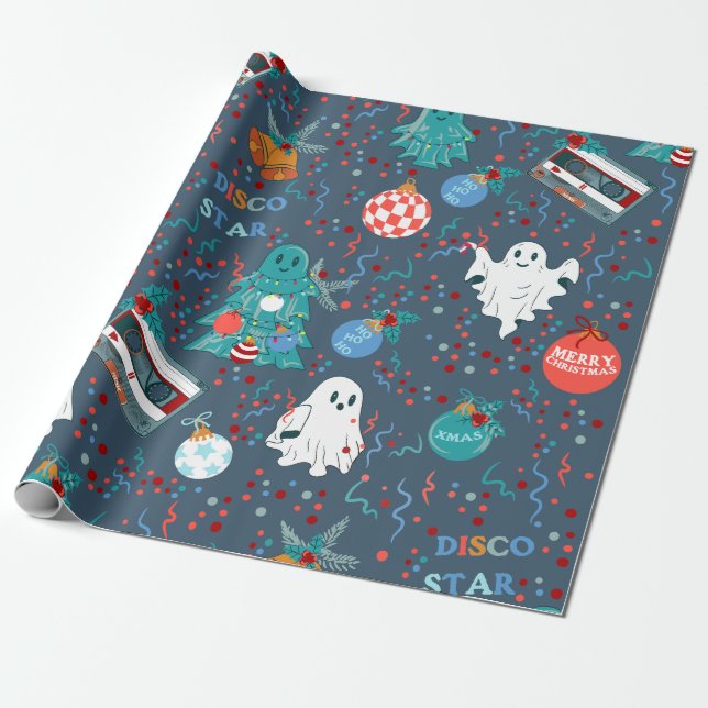 disco christmas music cassette ghost wrapping paper (Unrolled)