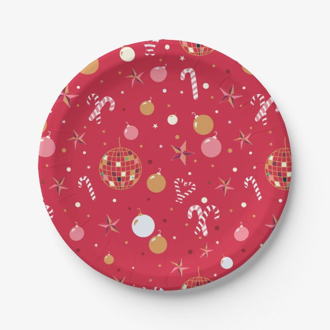 Disco Christmas Party in Red Paper Plate (Front)