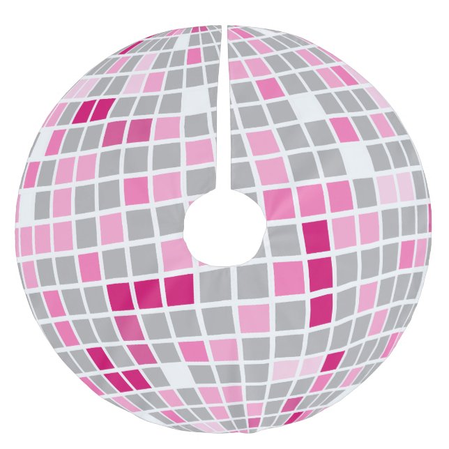 Disco Christmas Pink and Red Disco Ball  Brushed Polyester Tree Skirt (Front)