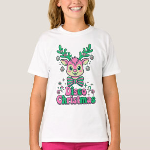 Disco Christmas Reindeer Bow Ball Groovy Party T-Shirt