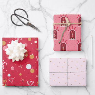 Disco Christmas Wrapping Paper Flat Sheet Set of 3