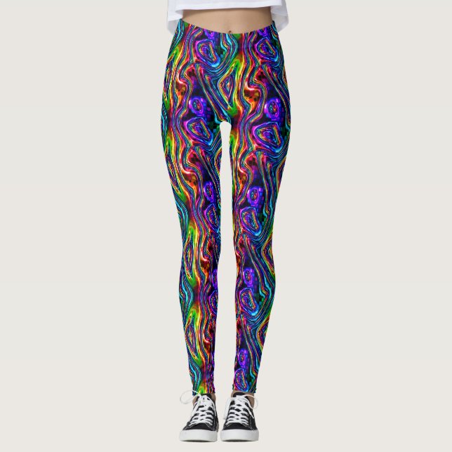 DISCO CLUB NEON LIGHTS PARTY mosaic waves Leggings (Front)