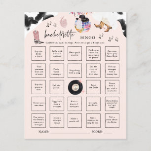 Disco Cowgirl Bachelorette Bingo Party Game Card