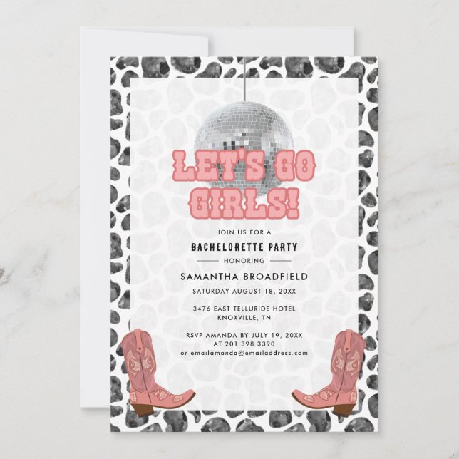 Disco Cowgirl Bachelorette Party Let’s Go Girls Invitation (Front)