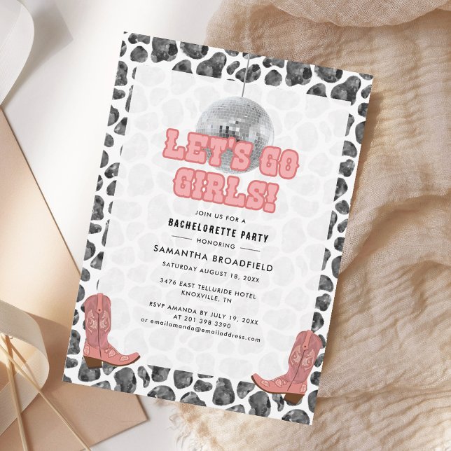 Disco Cowgirl Bachelorette Party Pink Black Invitation (Disco Cowgirl Bachelorette Party Pink Black Invitation)