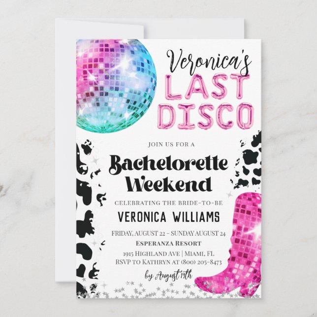Disco Cowgirl Bachelorette Weekend Invitation (Front)
