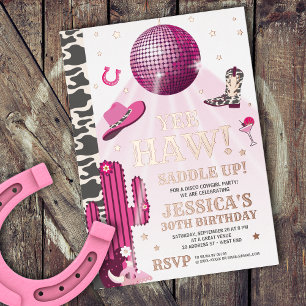 Disco cowgirl birthday party invitation