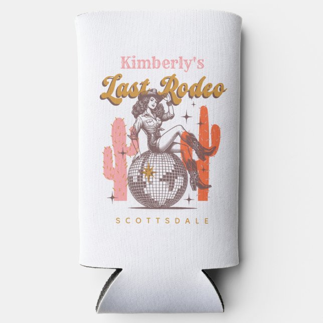 Disco Cowgirl Last Rodeo Bachelorette Party Seltzer Can Cooler (Front)
