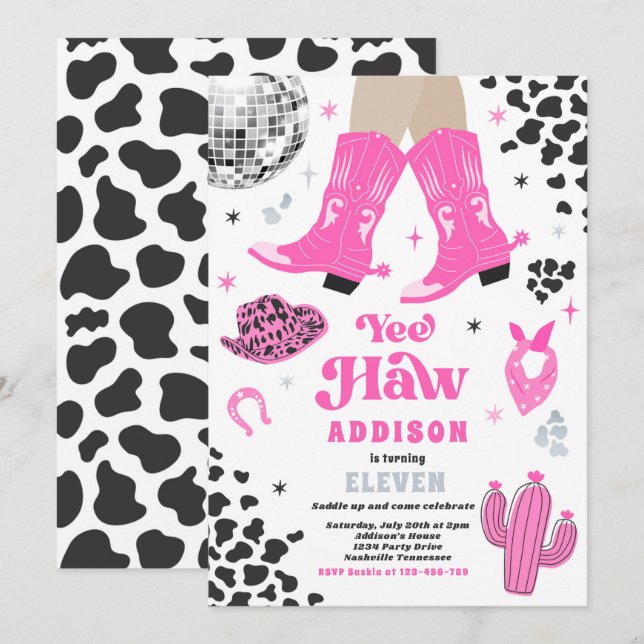 Disco Cowgirl Nashville Pink Rodeo Birthday Party Invitation (Front/Back)