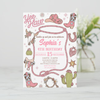 Disco Cowgirl Nashville Pink Rodeo Birthday Party Invitation