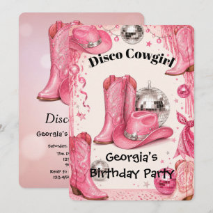 Disco Cowgirl Pink Birthday Party Invitation