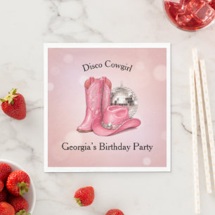 Disco Cowgirl Pink Birthday Party Napkin