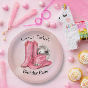 Disco Cowgirl Pink Birthday party Paper Plate