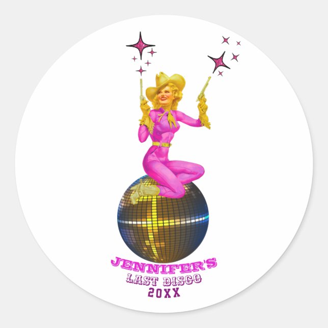 Disco Cowgirl  Retro Bachelorette Classic Round Sticker (Front)