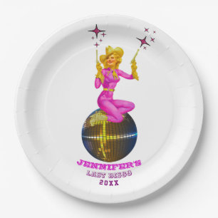 Disco Cowgirl  Retro Bachelorette party Paper Plate