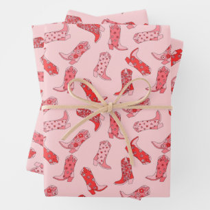 Disco Cowgirl Retro Pink & Red Wrapping Paper Set