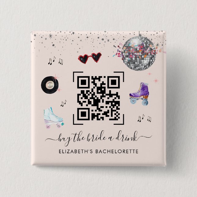 Disco Cowgirl Rodeo Buy The Bride A Drink QR Code  15 Cm Square Badge (Front)