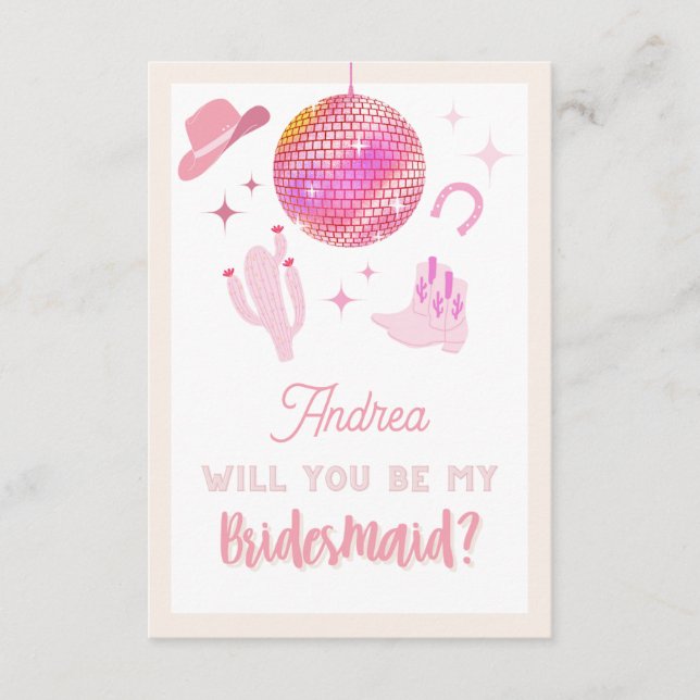 Disco Cowgirl Rodeo Will you be my Bridesmaid Enclosure Card (Front)