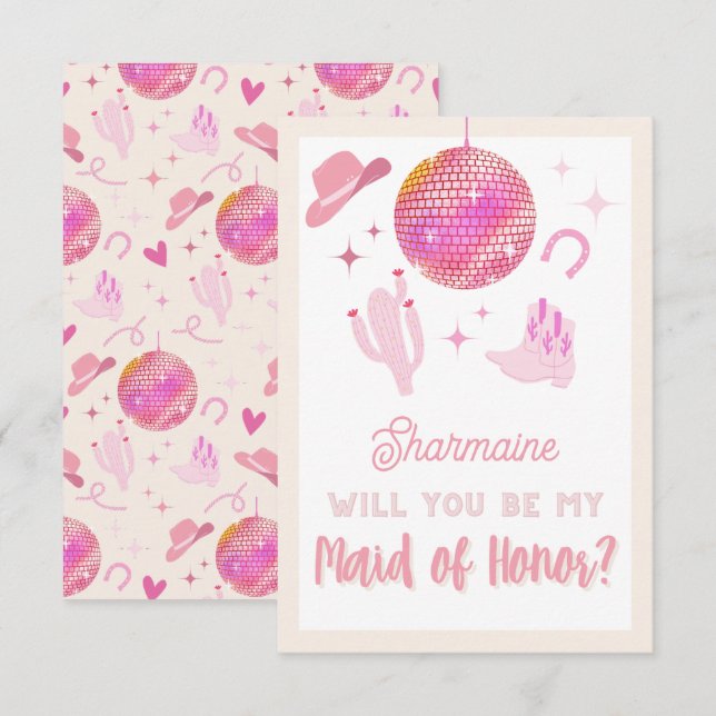 Disco Cowgirl Rodeo Will you be my Maid of Honour Enclosure Card (Front/Back)