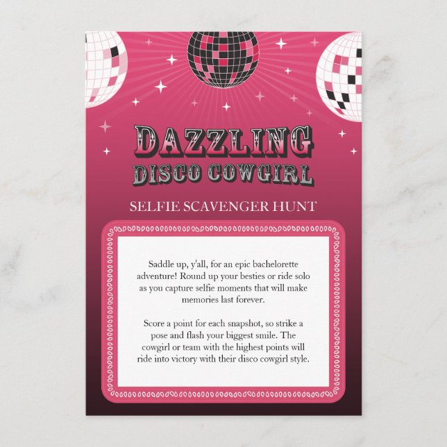 Disco Cowgirl Selfie Scavenger Hunt Game Enclosure Card (Front)