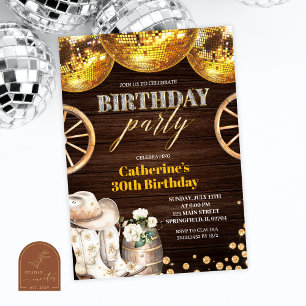 Disco Cowgirl Western Adult Bling Birthday Inv Invitation