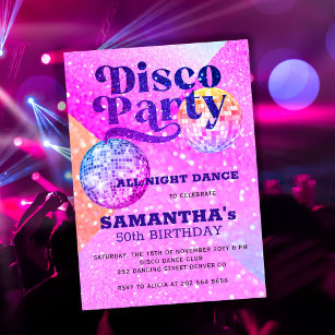 Disco dance any age birthday party  invitation