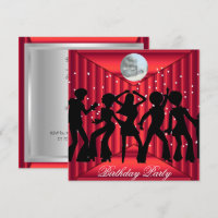 Disco Dance Birthday Party  Invitation red