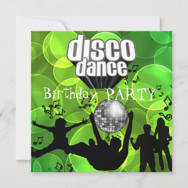 Disco Dance Birthday Party Retro Lime Bubbles Invitation (Front)