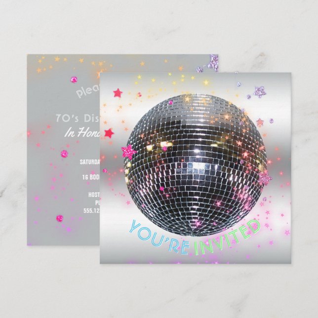 Disco Dance Birthday Retro 70's Disco Ball Party Invitation (Front/Back)