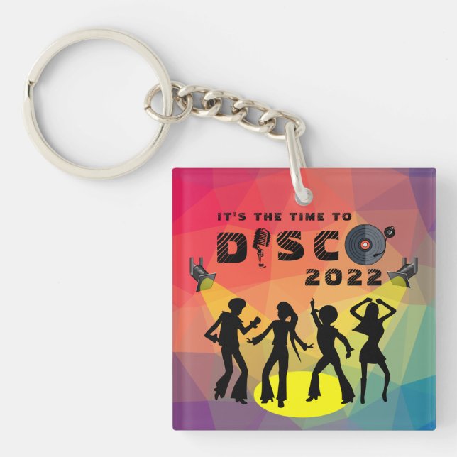Disco dance floor retro multicolor celebration   key ring (Front)