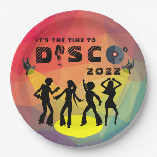 Disco dance floor retro multicolor celebration  paper plate