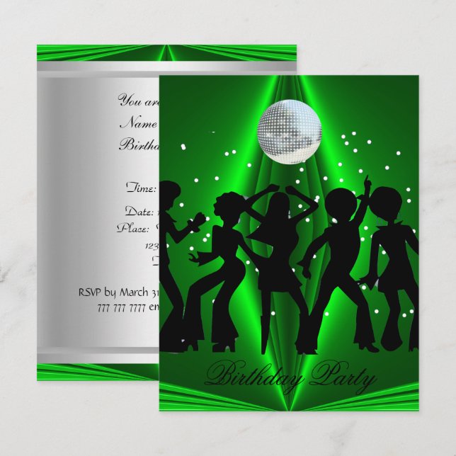 Disco Dance Green Birthday Party Invitation (Front/Back)