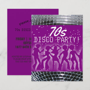 Disco Dance Party Purple   Retro 70's Theme Party Invitation