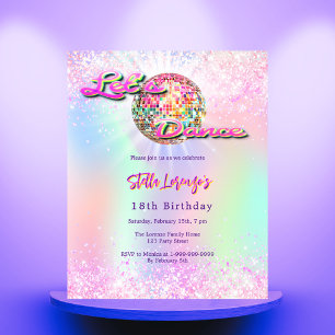Disco dance pink holographic birthday invitation
