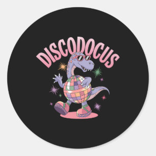 Disco Dancing Dinosaur Diplodocus Dino Funny 70s D Classic Round Sticker