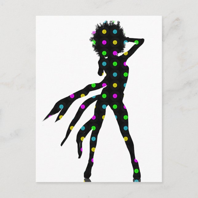 Disco dancing girl silhouette with an Afro Postcard (Front)