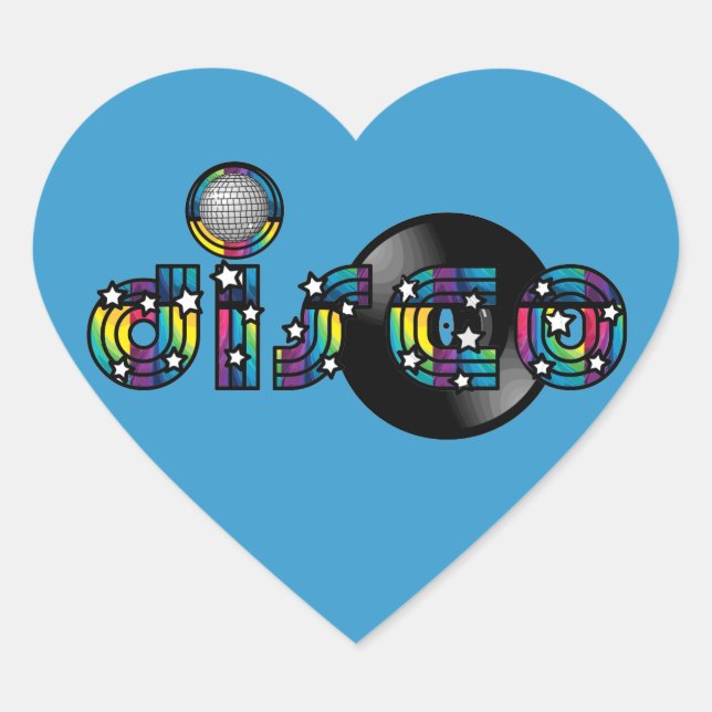 Disco Dancing Mirrored Ball and Vinyl Record Heart Sticker (Front)