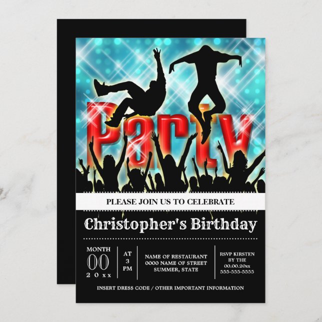 Disco dancing party night rave clubbing invitation (Front/Back)