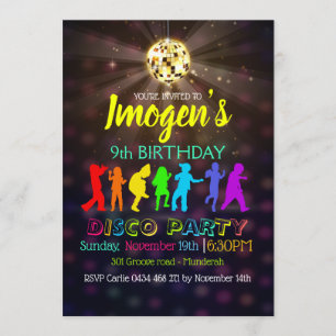 Disco Dancing Party Personalise Birthday RSVP Invitation