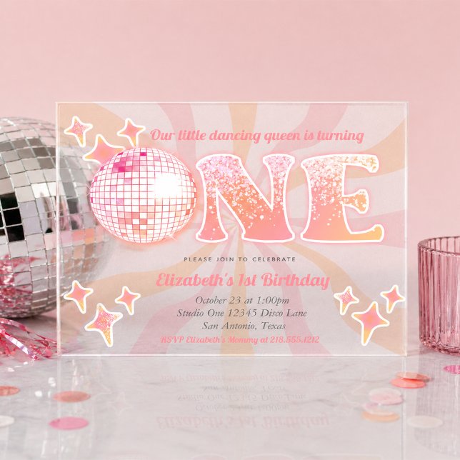 Disco Dancing Queen First Birthday Acrylic Invitations (Disco Dancing Queen First Birthday Acrylic Invitations)