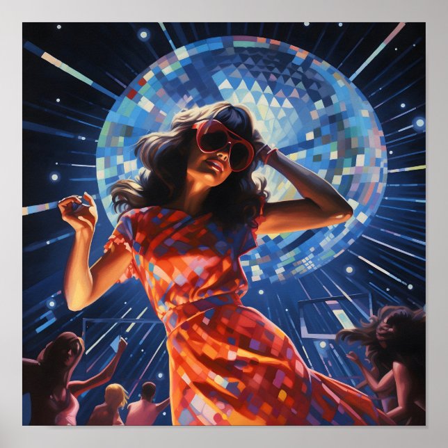 Disco Dancing Woman with Oversized Sunglasses Poster (Front)