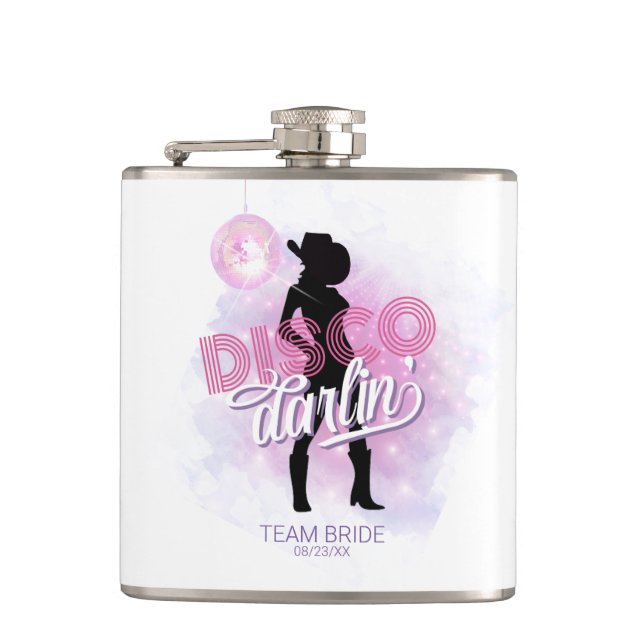 Disco Darlin' Bachelorette Team Bride ID928  Hip Flask (Front)