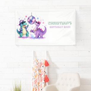 Disco Dinosaur Watercolor Birthday Bash Banner