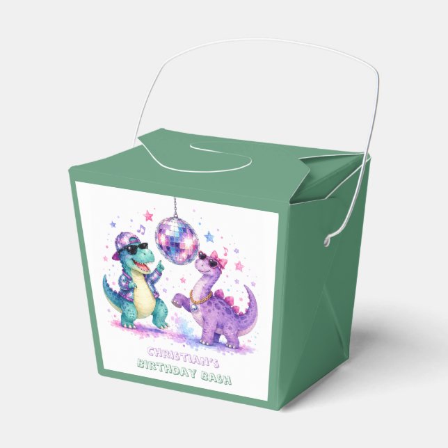 Disco Dinosaur Watercolor Birthday Bash Favour Box (Front Side)