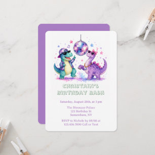 Disco Dinosaur Watercolor Birthday Bash Invitation
