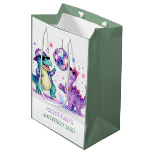Disco Dinosaur Watercolor Birthday Bash Medium Gift Bag
