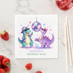 Disco Dinosaur Watercolor Birthday Bash Napkin