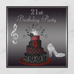 Disco Diva Cake, Silver Heels 21st Birthday Invitation