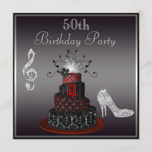Disco Diva Cake, Silver Heels 50th Birthday Invitation